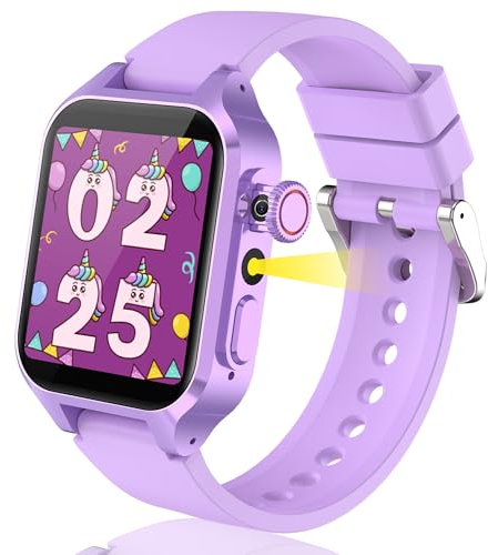 32 Spielen Smartwatch Kinder, Kinder Smartwatch mit Kamera, 3 Sportmodi, Schrittzähler, 25 Animierte Tapeten, Lernen Karte, Wecker, Hörbuch, Musik, Recorder, Rechner, Geschenke für Mädchen Jungen