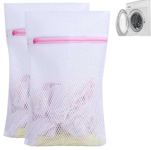 2 Pcs Delicates Laundry Bags, Bra Washing Machine Bag, Net Laundry Bags 30 X 40 Cm, Minky Delicates Bag for Travel, Home, School