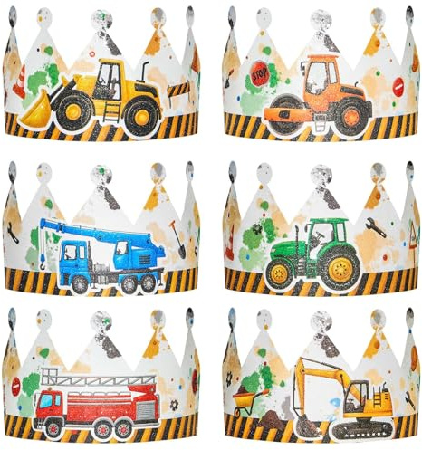 WERNNSAI Construction Party Hats - 12PCS Construction Birthday Party Supplies Crowns with Elastic Band Colorful Paper Party Hats for Truck Theme Family Birthday Party Favor