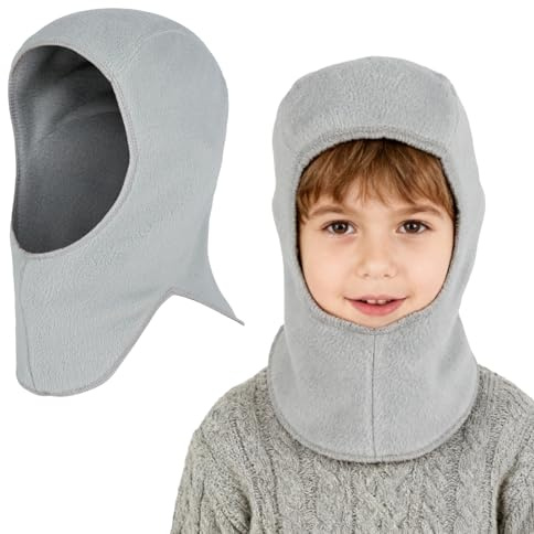 QKURT 1 st småbarn vinter varm balaklava, barn termisk vindtät hatt varm stickad mössa halsduk barn enfärgad stickad mössa hatt snood halsvärmare vinter stickad balaklava mössa åldrad 1-4, Grå, 1-2