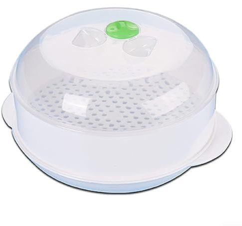 Vaporiera per microonde, materiale plastico compatto, cottura sicura, coperchio trasparente, salvaspazio, facile da pulire, adatto per dormitori, camper e piccole cucine.