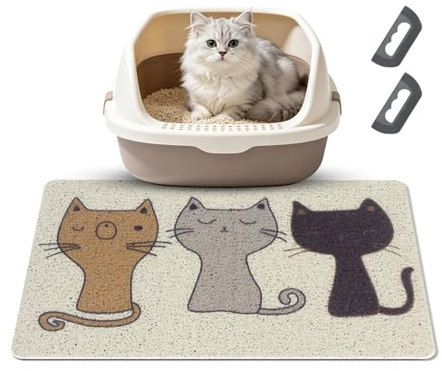 Plliocse Cat Litter Mat with 2 Pcs Pet Hair Remover,PVC Grid Mesh Litter Box Mat,Waterproof Urine Resistant Material,Easy to Clean (Three Little Kittens, 40 x 60cm)