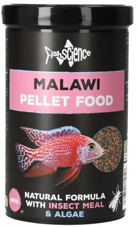 FishScience Malawi Pellets 450g | Complete Tropical Fish Food | Cichlid | High-Protein (37%) Algae-Rich Sinking Fish Food with Spirulina, Chlorella & Kelp | Insect Meal for Easy Digestion