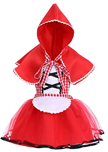 FYMNSI Baby Girls Little Red Riding Hood Costume Toddler Kids Halloween Dress Up Storybook Character Cosplay Tutu Dress with Hooded Cloak 3 Months - 4 Years