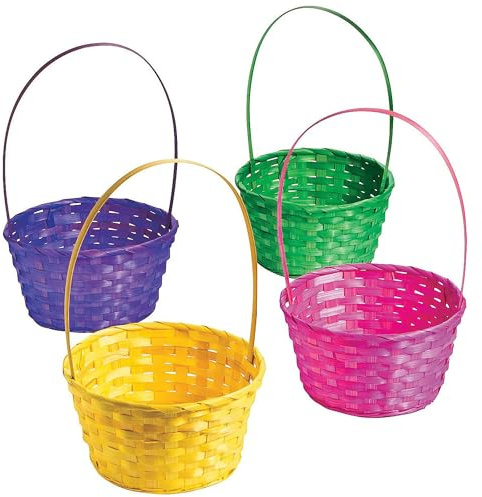 Fun Express Easter Baskets Bulk Set of 12 - Large 9 Inch Bamboo Easter Baskets with Handles for Kids Easter Egg Hunt | Empty Reusable Colorful Treats, Candy & Party Favors