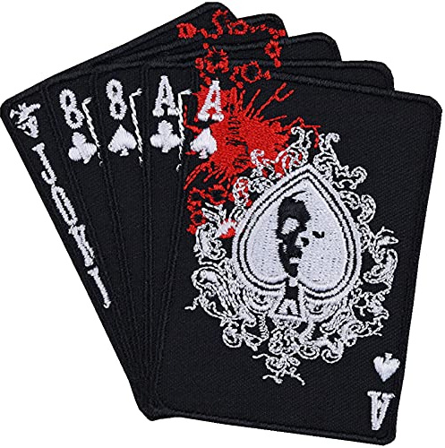 Toppa per carte di poker Dead mans hand da cucire e stirare | Bloddy Cards Patch applicazione universale per tutti i tessuti | 85x85 mm