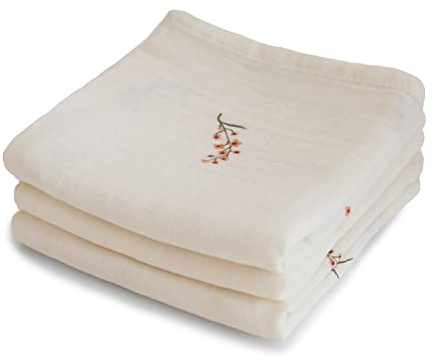 Mushie Muslin Cloth | 1x Set of 3 pack Muslin Cloths | Use: Mini Blanket & Other Nursery Needs | Material: 100% Organic Cotton | 58x60cm | Extra Soft for Babies & Toddlers (Flowers)