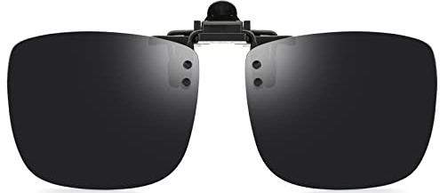 CAXMAN Polarized Clip On Sunglasses Over Prescription Frames for Men & Women w/Super Dark Category 4 Lens UV Protection Flip Up Extra Large Size