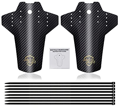 BBxunsless 1 Paar Mountainbike-Schutzblech, Kohlefaser-Muster, Schlammfliesen, Fahrrad-Schutzblech, Reitkotflügel, vorne und hinten, reflektierend, für MTB, Rennräder (schwarz mit goldenem Logo)