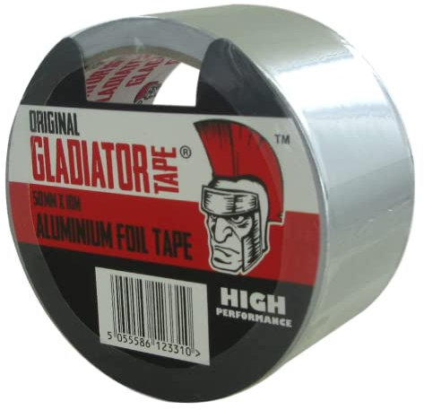 Gladiator® Aluminium Tape (50mm x 10m) | Highly Adhesive Aluminium Foil Tape, Insulation Tape For Insulating And Sealing Ducts | Heat Resistant | Silver
