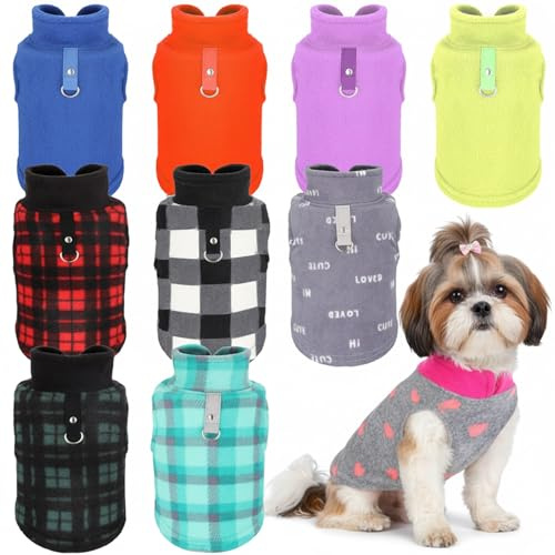 Reginary 10 Pack Large Dog Sweaters Fleece Pet Dog Clothes with Leash Ring Soft Warm Winter Puppy Plaid Shirt(Stylish)