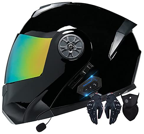 Casque Moto Modulable Homologué ECE Homme Et Femme Bluetooth Flip Up Casque Moto avec Double Visière pour Anti-Collision Casque Scooter Casque Integral Modulable pour Locomotive