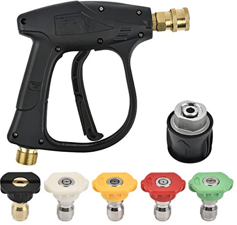 Pistolet de nettoyage haute pression 4350 PSI avec 5 embouts de buse d'eau, pistolet de nettoyage haute pression pour nettoyeur Karcher, pistolet de nettoyage de voiture, pistolet à eau M22-14 et