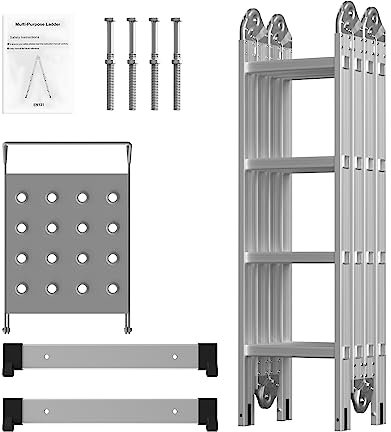 BRIEFNESS 4.7M Folding Aluminium Ladder - 14in1 MultiPurpose Combination Step Ladder for Home DIY Building Use with Platform