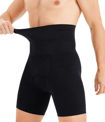 TAILONG Mens Shapewear Tummy Control Underwear Compression Shorts Slimming Body Shaper Leg Boxer Briefs Black