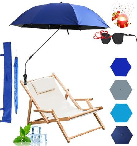 Paraguas para silla con abrazadera universal ajustable de 48 pulgadas, UPF 50+, protección UV extragrande, con clip, para silla de ruedas, para patio, sillas de playa, cochecito, carritos de golf,