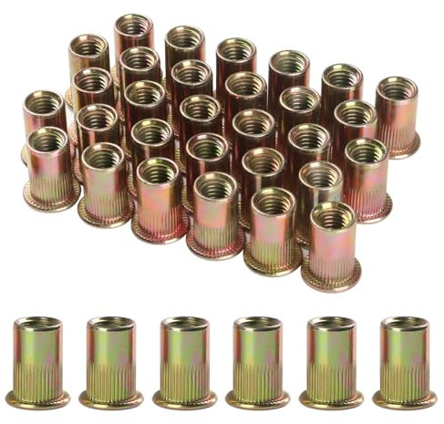 FOMGIIN 30 Pièces M4 écrous à Sertir, En Acier Au Carbone Galvanisé écrou Insert Riveter Manchon, Ronds Aveugles Insers Fileté Riveteuse, écrous à Rivets Flat Head Threaded Rivet Nuts