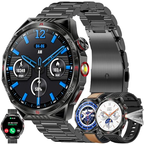 Reloj inteligente para hombre con función de teléfono, linterna, 1,85 pulgadas, AMOLED 5 ATM, reloj inteligente redondo, rastreador de actividad, con 123 modos deportivos, presión arterial, monitor de