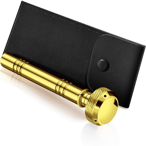 Vesici Christian Pocket Holy Water Sprinkler with Leather Carrying Case Religious Pocket Aspergillum Stainless Steel Holy Water Container Dispenser, 5 Inches(Gold)