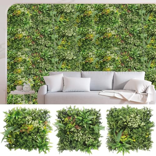 Goleray Paneles de pared de césped artificial de 20 x 20 pulgadas, 1 juego (contiene 3 piezas), decoración de césped falso, paneles de boj sintético para decoración de pared interior, patio al aire