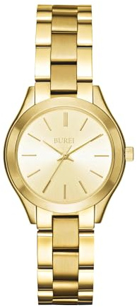 BUREI Uhr Damen Minimalistische Analog Quartz Armbanduhr Damen Klassische Edelstahl Damenuhr Geschenke für Frauen (Gold)