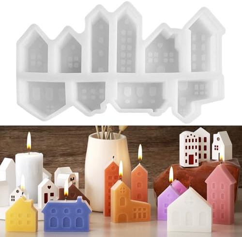 Dtoterul Stampi in Silicone per Colata Case, 10 Pezzi Stampo in Silicone per La Casa, Stampi In Silicone a Forma di Casetta, Stampi Silicone per Gesso Casette per La Casa per Candele Fai da Te