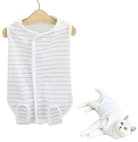 PLUSHCEWT Katzenbody Nach Op, Weicher Gestreifter Einteiler für die Post-Operative Genesung, Einfach Anzuziehen, Verhindert Lecken für Katzen Kleine Hunde Nach Operationen Hautbehandlungen (Grau, XL)