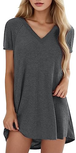 2025 - Grande taille imprimé col en V manches courtes T-shirt long chemisier de tennis pour femme, gris, 5XL