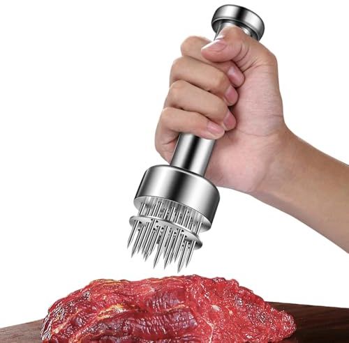 BOMANSI BOMS Stainless Steel Meat Tenderizer Tool, 21 Sharp Needles, Chicken Meat Tenderizer, Tenderizing Steak, Beef, Chicken, Pork, Barbecue, Marinating Prep Tool, with free cleaning brush