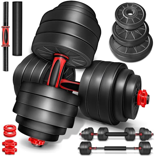 RE:SPORT Ensemble d’haltères 2 en 1 40 kg, réglables, haltères courts et longs, fermeture en étoile et tube de raccordement