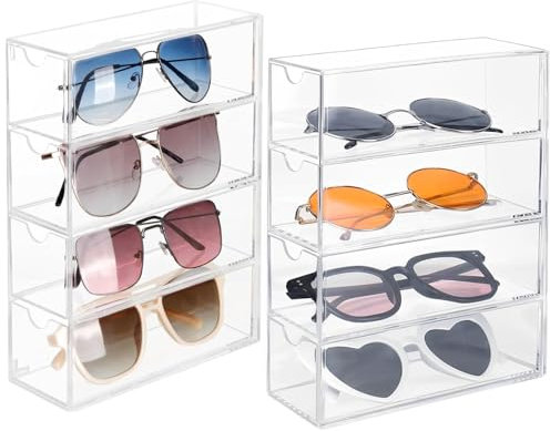 Jsleid 2 Pezzi Espositore per Occhiali Organizer, Scatola Porta Occhiali con 4 Cassetti, Acrilico Portaocchiali, Contenitore per Occhiali, Per Orologi, Portagioie, Cosmetici