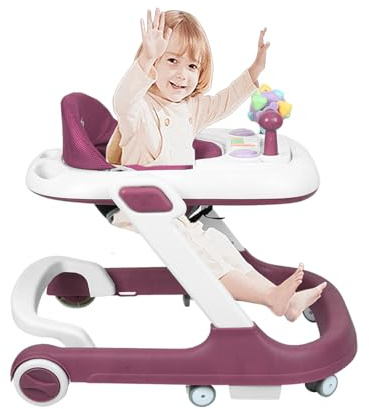 Hamaca para bebés 2 en 1, evolutiva, favorece la vigilia, plegable compacta, tableta de juego y caja musical, altura ajustable, a partir de 9 meses, 60 x 55 x 70 cm, rosa roja