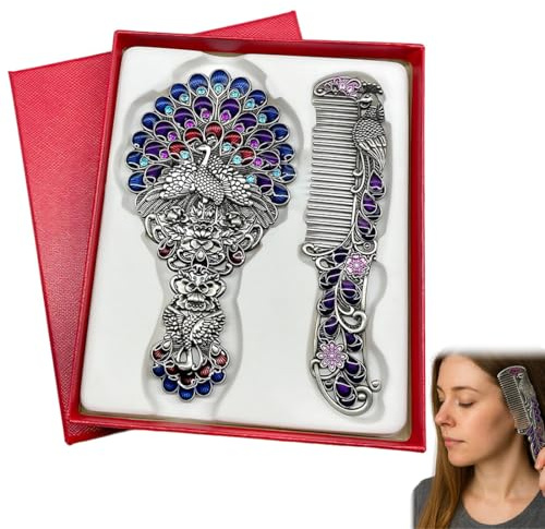 Espejo De Maquillaje,1 Juego Espejo De Mano Retro, Con Mango Metálico Y Peine Portátil Y Accesorio Cosmético Elegante Para Diario Y Para Mujeres