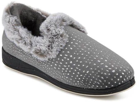 Pavers Just Step In Wide Fit Fur Cuff Slippers - Grey Size 6