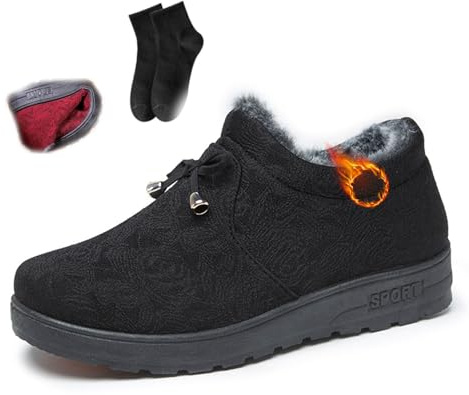 POIOZXD Chaussures thermiques antidérapantes pour femme - Chaudes - Doublées en fourrure - Confortables - Imperméables - Légères - Pour les personnes âgées, Laine noire., 38.5 EU