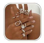 Uwiyo 12 pezzi Anelli Spessi in Oro Argento per Donna, Anelli Impilabili per le Nocche Boho Impilabili Anelli Aperti Spessi Regolabili Anello per il Pollice Gioielli Regali per Donne (Set Argento 1)