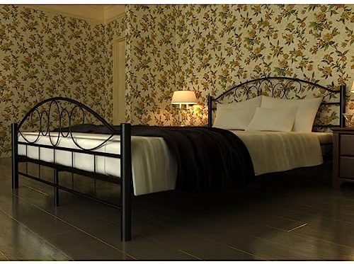 Kaloriko Metallsäng med madrass, svart, 180 x 200 cm, robust sängram av pulverlackerat stål, ribbotten, 17 cm, komfortskummadrass, för sovrum, möbler