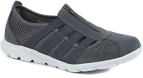 Pavers Women's Breathable Mesh Fashion Trainers in Grey - Zip Fastening and Stretchy Strap - Perfect for Light Activities and Walking - UK 6 / EU 39