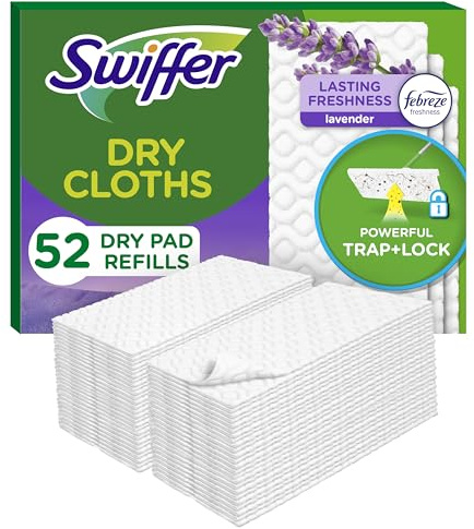 Swiffer Sweep + Mop, Dry Pads Refill, Floor Cleaner for Dirt, Dust, Hair, Cleaning Cloths for Mopping Home, Bathroom, Kitchen, Dust Mop, Floor Duster, Lavender, 52ct
