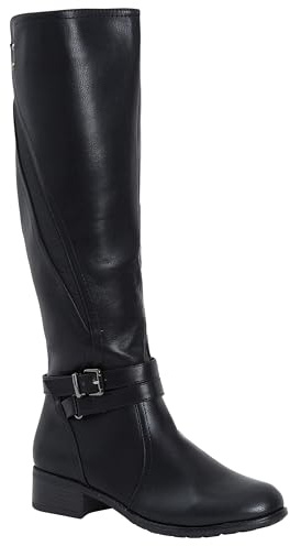 shelikes Womens Ladies Zip Up Buckle Knee Length High Flat Block Low Heel Boots Shoes (Black, 4 UK)