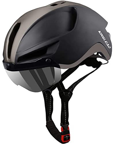 Fahrradhelm,KINGLEAD Fahrradhelm Herren Damen mit Visier Abnehmbarem Magnetischem MTB Helm Erwachsene mit USB Licht Waschbares Innenfutter Radhelm Herren Einstellbar 57-62CM (KL088)