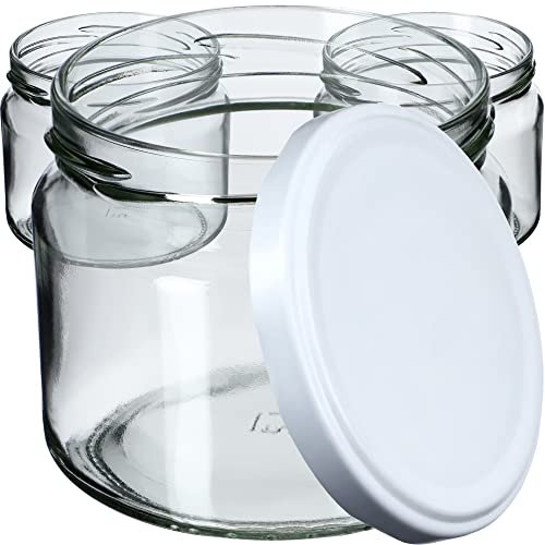 KADAX Lot de 100 bocaux à confiture avec couvercle à visser - 330 ml - Bocaux de conservation pour confitures, confitures, miel - Avec couvercle à visser (blanc)
