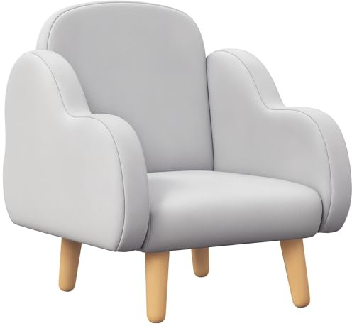 ZONEKIZ Kids Armchair Toddler Sofa Children Chair with Arm Rest, Wooden Frame, Velvet, PP Legs, Cloud Shape, for Ages 1.5-3 Years - Grey