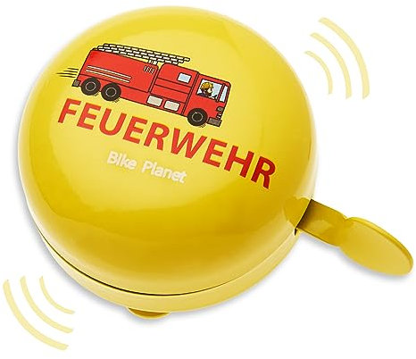 Smart-Planet Feuerwehr Fahrrad Klingel ganz aus Metall - robuste Fahrradklingel in gelb mit lautem Klang für Kinder - für Lenker