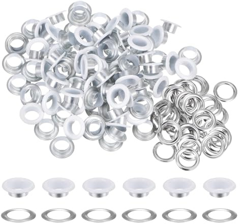 QUARKZMAN 100 Ensembles Œillets en Métal de 10mm ID avec Rondelles, 7mm de Hauteur Œillets en Fer pour Chaussures, Vêtements, Ceintures, Étiquettes, Sacs, Tissus, Cuir, Blanc