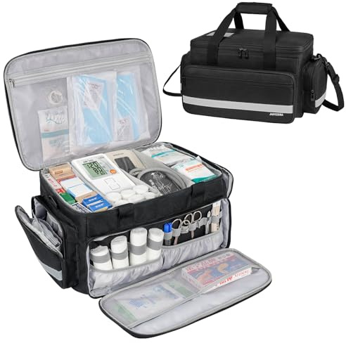 Jamiukro Trousse d'urgence Vide pour infirmière, Grande Sac de Médecine, Portable Sac médical de Voyage, Organisateur de Pilule pour Travail, Voiture, Maison, Bureau, Voyages (Noir)