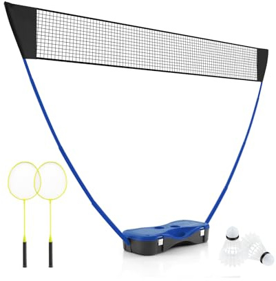 GOPLUS Set de Filet Badminton Portable avec 2 Raquettes de Badminton, Ensemble de Badminton avec et 2 Volants pour Jardin, Plage, Jeux de Balle, Sports d'équipe, 270 x 33,5 x 160cm (Bleu)