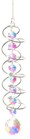 Goiern Carillón de viento con vistas a la bola, cola en espiral, campanilla de viento decorativa de cristal, 45 cm, campanilla de viento, atrapa el sol con siete cuentas de chakra (B)