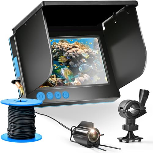 Unterwasserkamera Angeln Fischfinder mit 5 Zoll IPS Display,Fish Finder Camera,220° Weitwinkel Infrarot Nachtsicht,Host IP65 wasserdicht,Unterwasser Live Kamera für EIS, Fluss und Boot