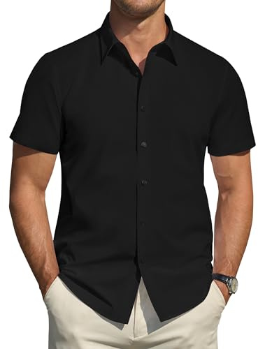 J.VER Men's Short Sleeve Dress Shirt Stretch Stain Shield Plain Shirts Regular Fit Business Casual Smart Button Down Shirt
